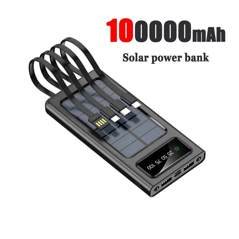 200000mAh Solar Power Bank Built 4 in1 Conveniente Fast Charging USB Ports Charger Powerbank LED Light For Iphone Xiaomi Samsung