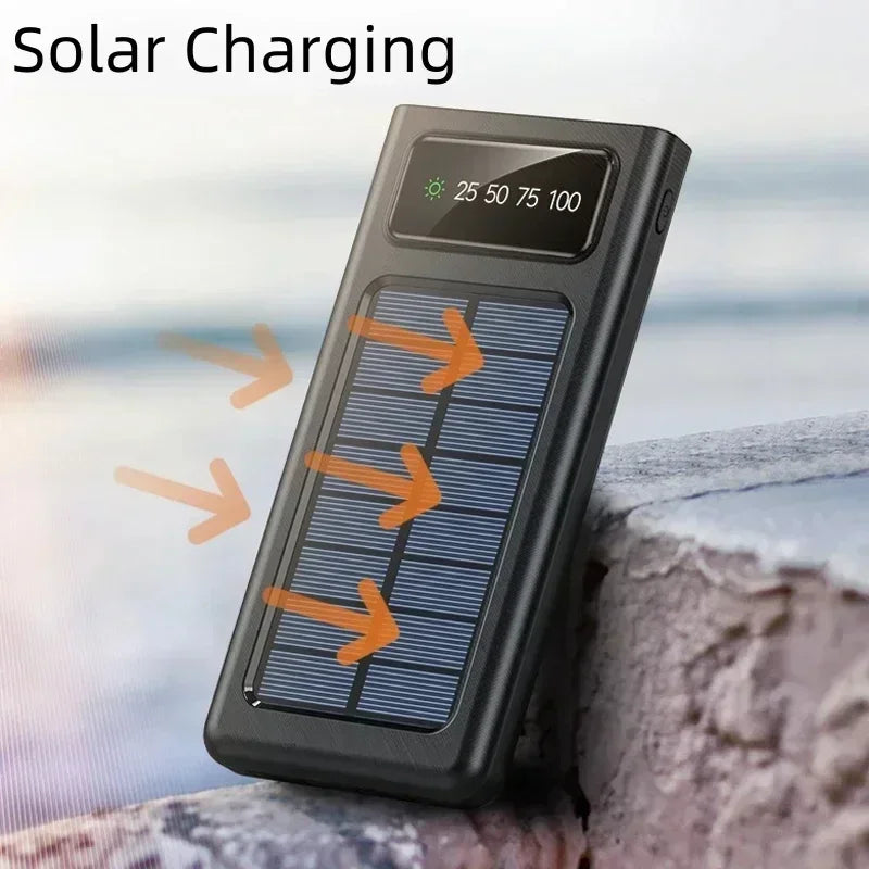 200000mAh Solar Power Bank Built 4 in1 Conveniente Fast Charging USB Ports Charger Powerbank LED Light For Iphone Xiaomi Samsung