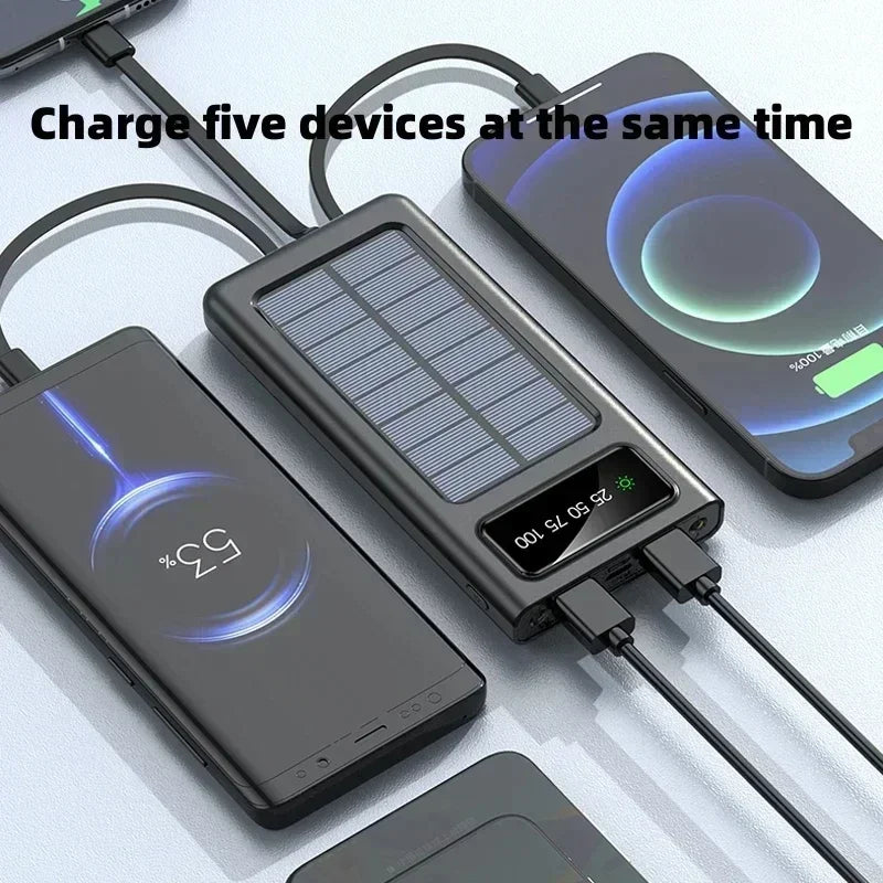 200000mAh Solar Power Bank Built 4 in1 Conveniente Fast Charging USB Ports Charger Powerbank LED Light For Iphone Xiaomi Samsung