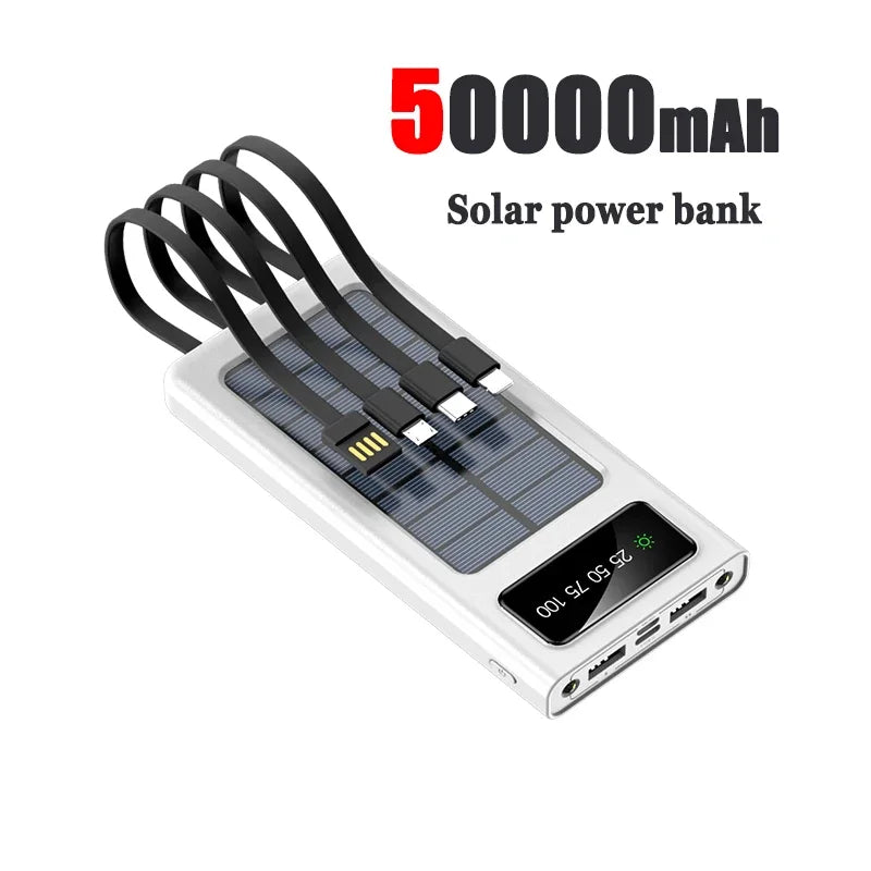 200000mAh Solar Power Bank Built 4 in1 Conveniente Fast Charging USB Ports Charger Powerbank LED Light For Iphone Xiaomi Samsung