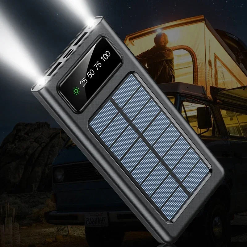 200000mAh Solar Power Bank Built 4 in1 Conveniente Fast Charging USB Ports Charger Powerbank LED Light For Iphone Xiaomi Samsung